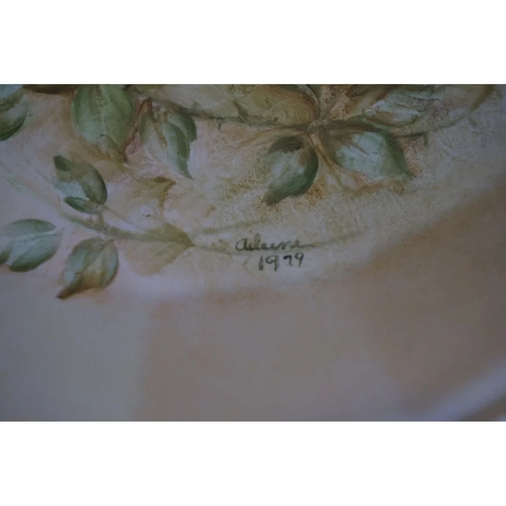 Vintage White Dover Ironstone Hand Painted Floral Bowl 1979 Signed Arlene 10in